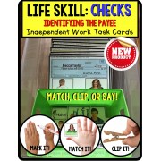 LIFE SKILLS Task Cards for High School Students IDENTIFYING CHECK PAYEE TASK BOX FILLER